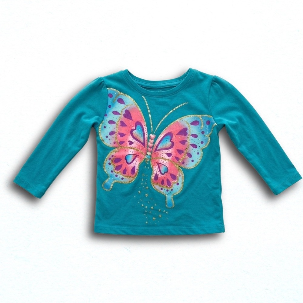 Garanimals Toddler Girls Teal Butterfly Graphic Long Sleeve T-Shirt Size 2T